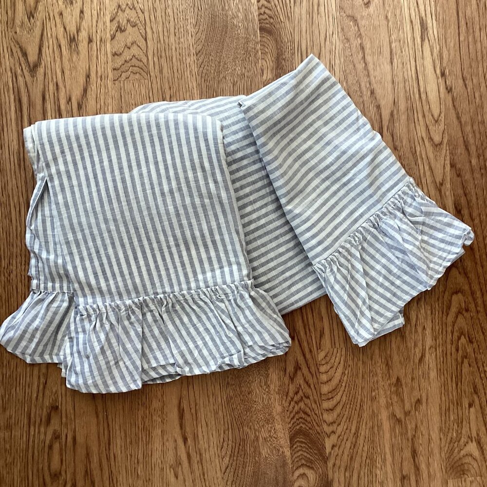 NEW Pottery Barn Teen Washed Cotton Ruffle Stripe Organic 4-PIECE Sheet Set FULL